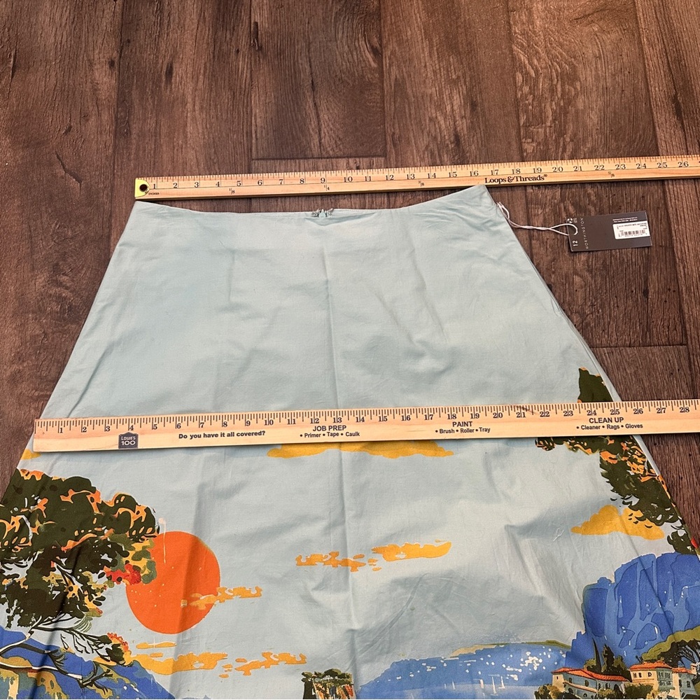 Worthington Cotton Graphic Sea Print Midi Skirt Women’s Size 12 Blue - Picture 4 of 10